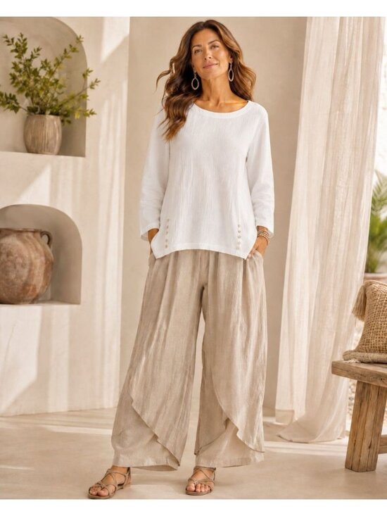 Soft Surroundings Tops - Soft Surroundings Gauzy Ivory White Top Women XL Tunic Length Lagenlook Long Sle
